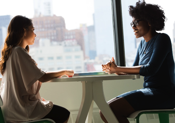 two people chatting